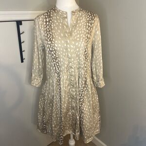 Tuckernuck Royal Shirt Dress Tan White Fawn Animal Print Drop Waist Small